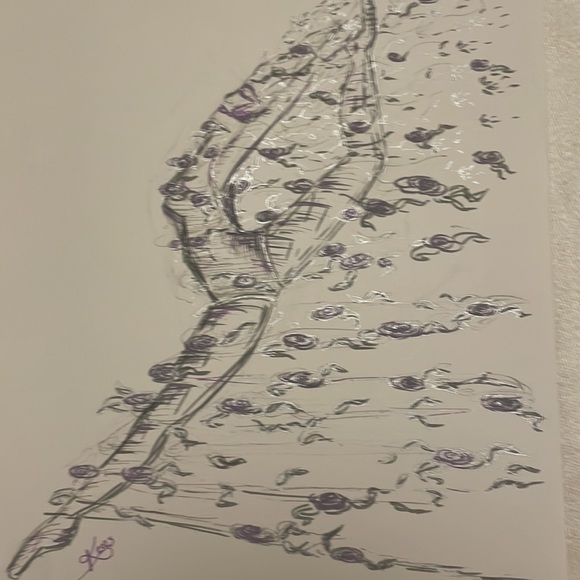 Unframed Original Art Dance Illustration Motion w Flowers Drawing in Ink - Picture 4 of 4